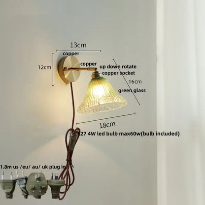 Modern turquoise blue glass wall sconce with copper base and rotatable socket featuring decorbites blue glass shade