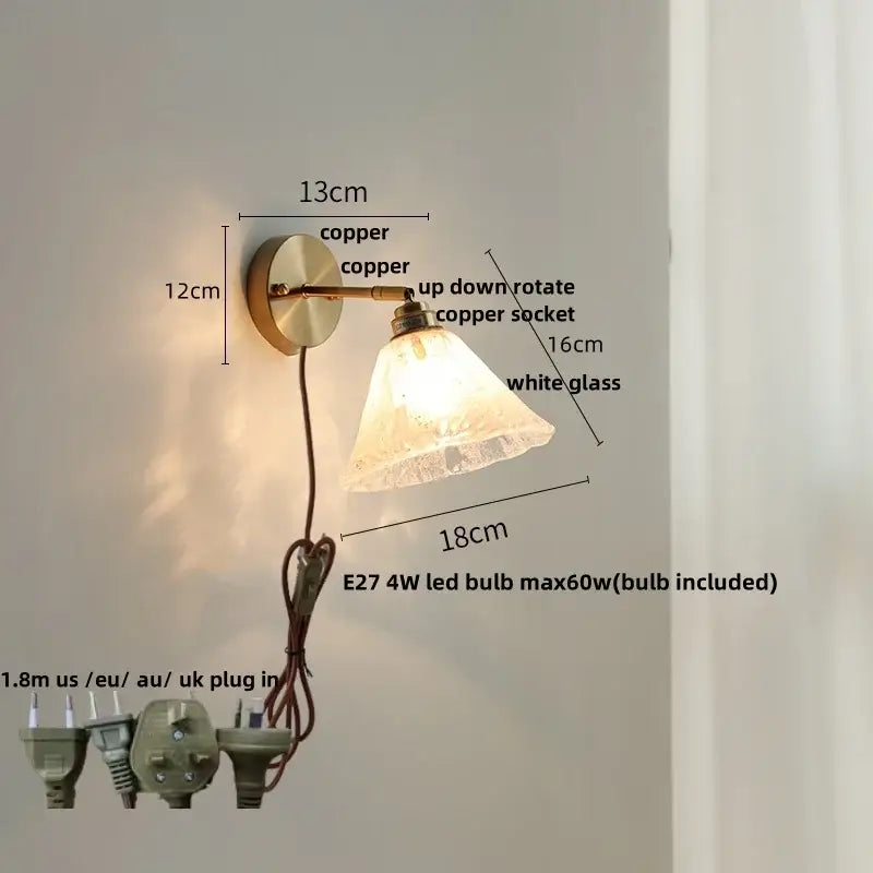 Modern turquoise blue glass wall sconce featuring a copper base and white glass shade for bedroom decorbites blue glass lighting