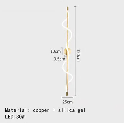 A sleek 120cm copper and silica gel spiral led wall light with warm glow for modern dimming wall lights decorbites
