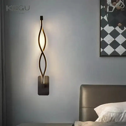 Gold-toned sleek twisted led wall lamp with modern minimalist design for stylish bedroom lighting wall lamps