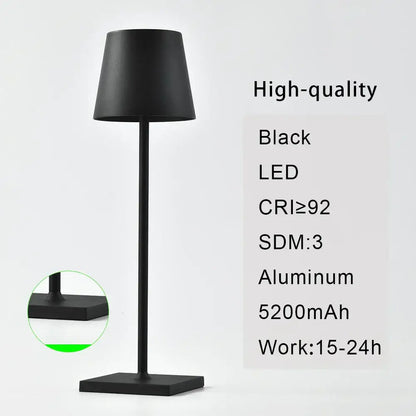 Black aluminum modern usb rechargeable acrylic table lamp with sleek matte finish for bedroom and living room use