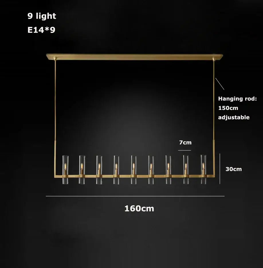 Modern vintage gold 2-layer chandelier lighting with nine clear glass candle bulbs for dining room illumination