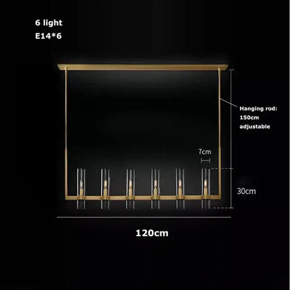 Modern vintage gold 2-layer chandelier lighting with six e14 bulbs in clear glass cylinders for dining room