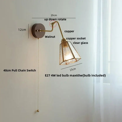 Modern walnut and brass clear glass led wall sconce with copper arm and etched glass shade for decorbites clear glass decor