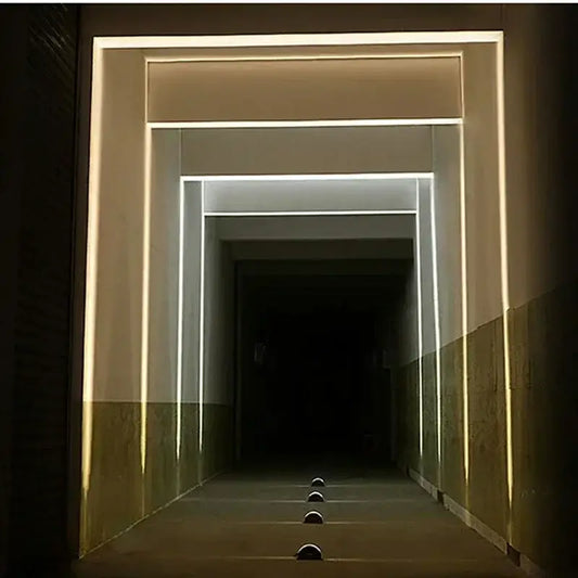 Modern warm white led window lighting decor hallway recessed strip light by decorbites runs along framed doorways