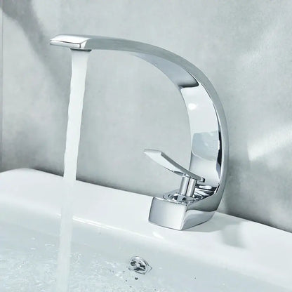 Modern waterfall black chrome basin faucet with chrome finish sleek curved spout and angular handle by decorbites black chrome basin