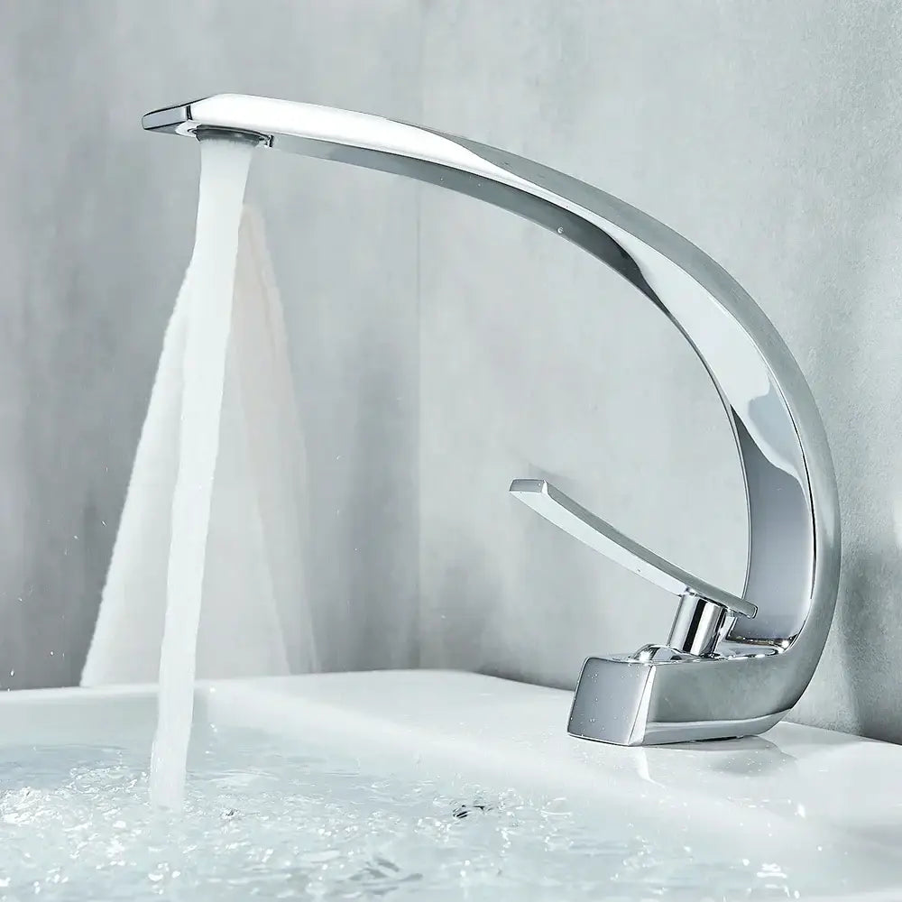 Modern waterfall black chrome basin faucet with sleek curved design and chrome finish for bathroom mixer tap decorbites black chrome