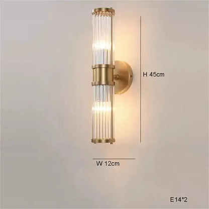 Modern decorbites golden chandelier wall sconce with gold-toned vertical glass tubes and minimalist led design for living room