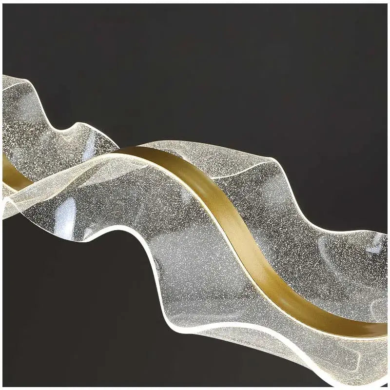 Modern wave gold acrylic led pendant lamp with translucent glittering glass and central gold accent for dining room