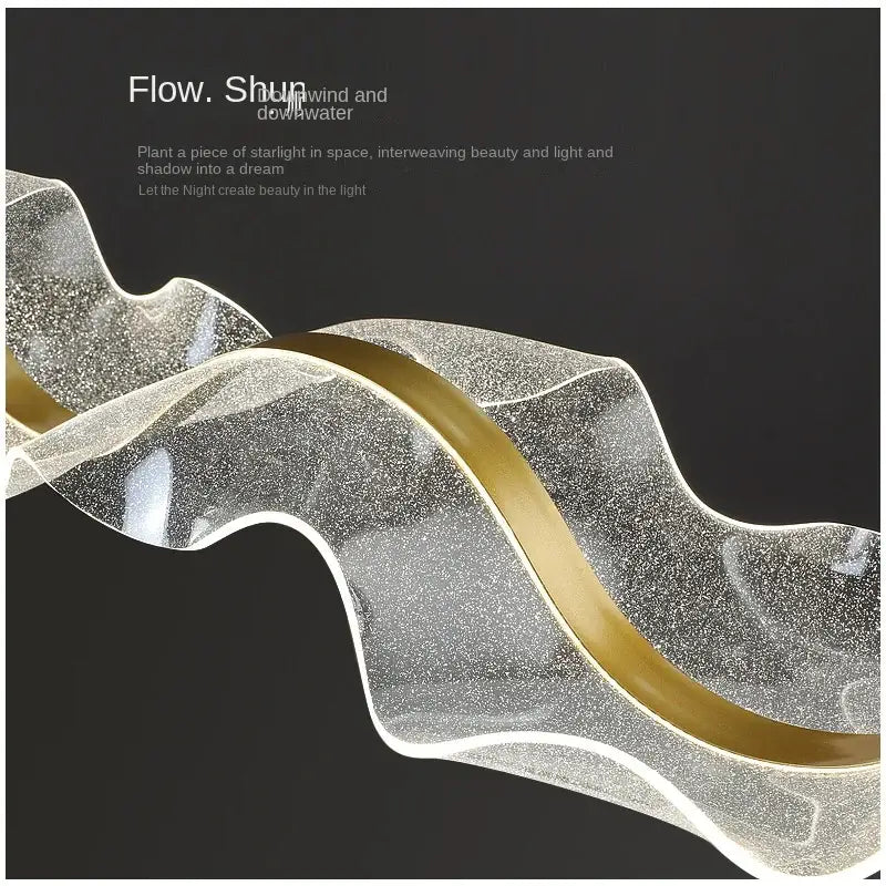 Modern wave gold acrylic led pendant light features a translucent wave-shaped glass sculpture with golden accent for dining room decorbites acrylic led pendant