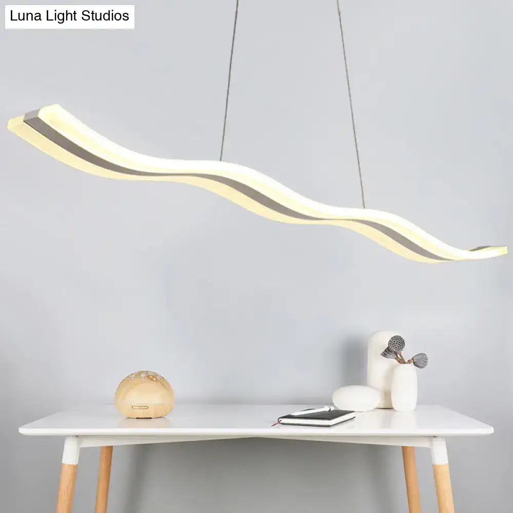 DecorBites sleek acrylic led pendant light fixture with curved design in soft white and gray for chic dining ambiance