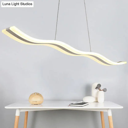 DecorBites sleek acrylic led pendant light fixture with curved design in soft white and gray for chic dining ambiance
