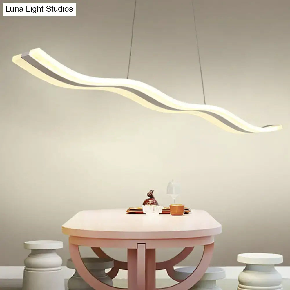 Decorbites sleek acrylic led pendant light fixture with wave-shaped white and gray design for chic dining ambiance
