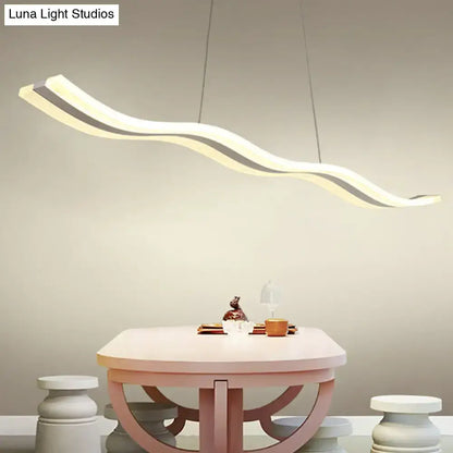 Decorbites sleek acrylic led pendant light fixture with wave-shaped white and gray design for chic dining ambiance