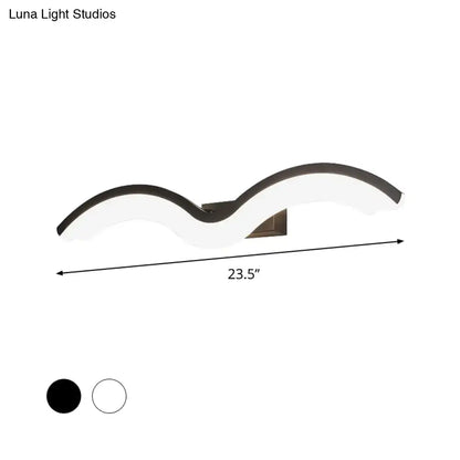 Modern wavelet black and white wall sconce with sleek wave-shaped design for bathroom led lighting