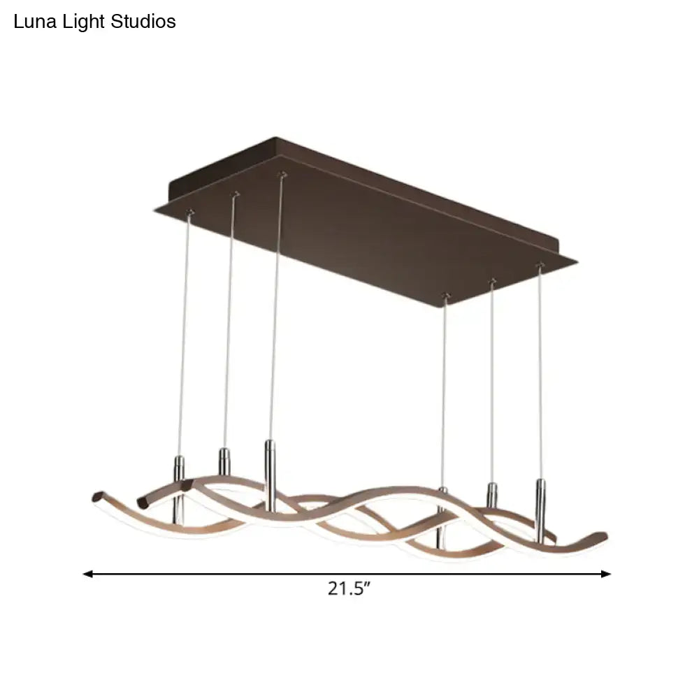 Modern bronze-finished decorbites linear island pendant light with wavy metallic linear wooden arms and chrome accents