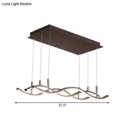 Modern bronze-finished decorbites linear island pendant light with wavy metallic linear wooden arms and chrome accents