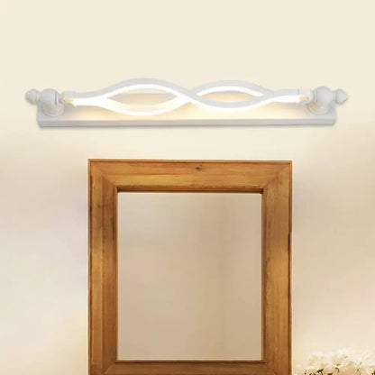 Modern wavy white twist acrylic vanity sconce with sleek wave design and decorative finials for bedroom wall lighting