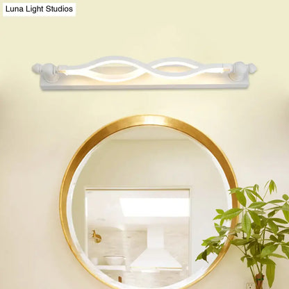Modern wavy white twist acrylic vanity sconce with sleek design and decorative finials for bedroom wall lighting