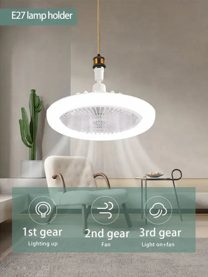 Modern white 2-in-1 ceiling fan with remote control featuring integrated led light and e27 lamp holder for easy replacement