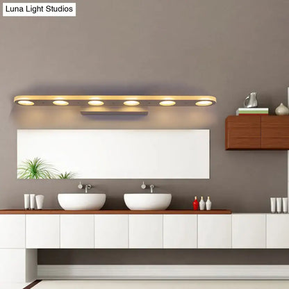 Modern white vanity wall light with five warm white led bulbs in a sleek rectangular fixture for bathroom use