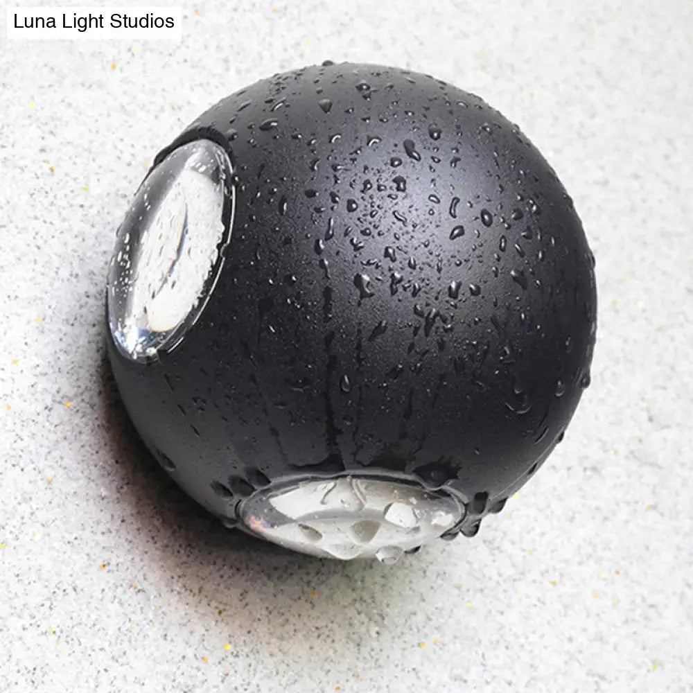 Black spherical outdoor light with clear rounded lens covers for modern white 4 light dome wall sconce 110v-120v use