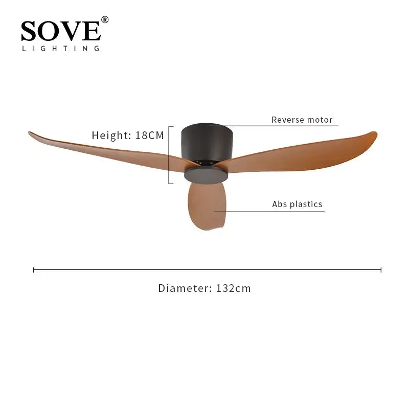 Modern white ceiling fan with three matte bronze abs plastic blades and 6-speed dc motor remote control for bedroom