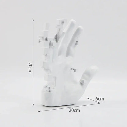Modern white abstract resin mosaic sculpture hand decorbites figurine with pixelated design and matte finish 20cm tall