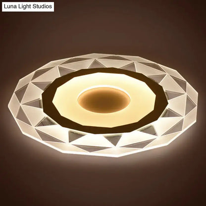 Modern white acrylic cloud led table lamp with geometric crystal-effect ceiling light and warm glowing center for bedroom use