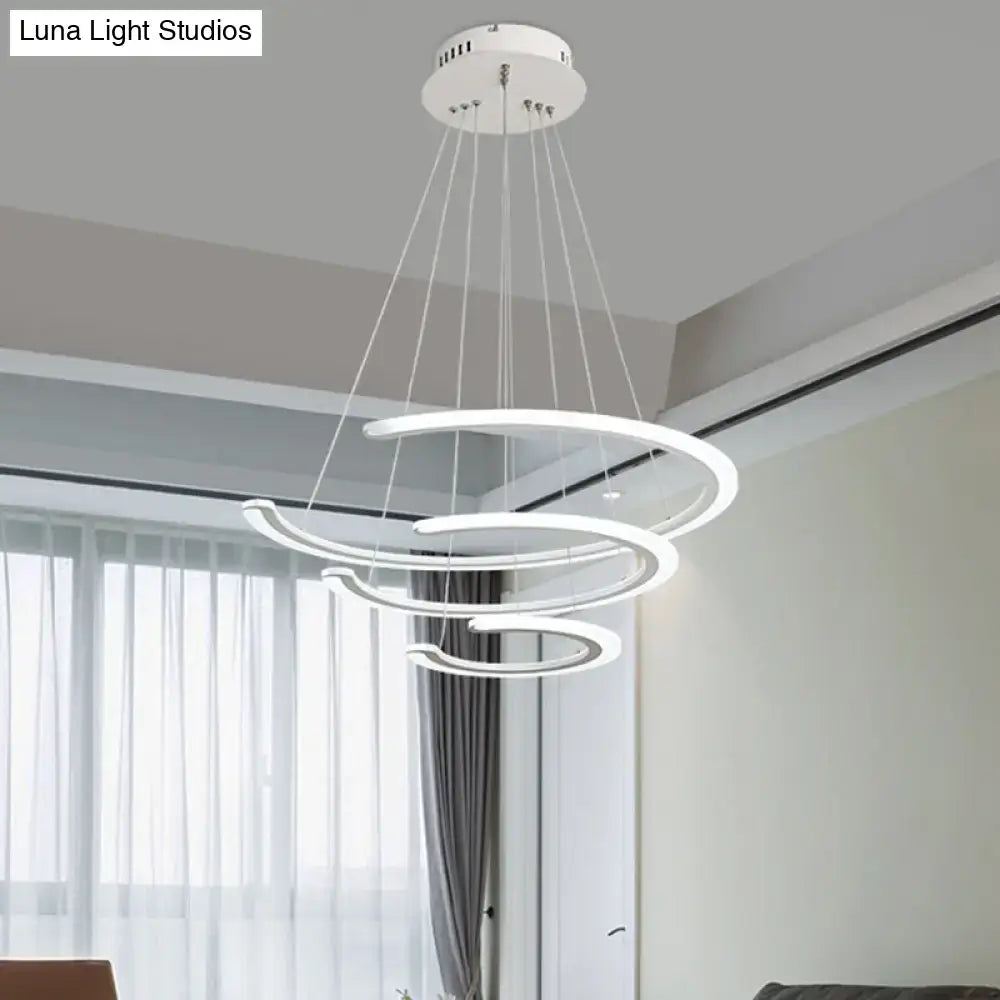 Modern white acrylic led decorbites™ c ring dining room chandelier with sleek concentric rings in warm white light