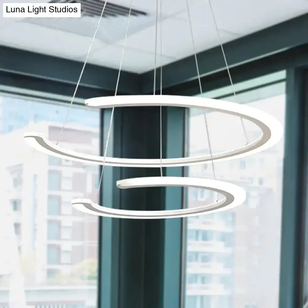 Modern white acrylic spiral pendant light with minimalist design for ring dining room chandelier by DecorBites™