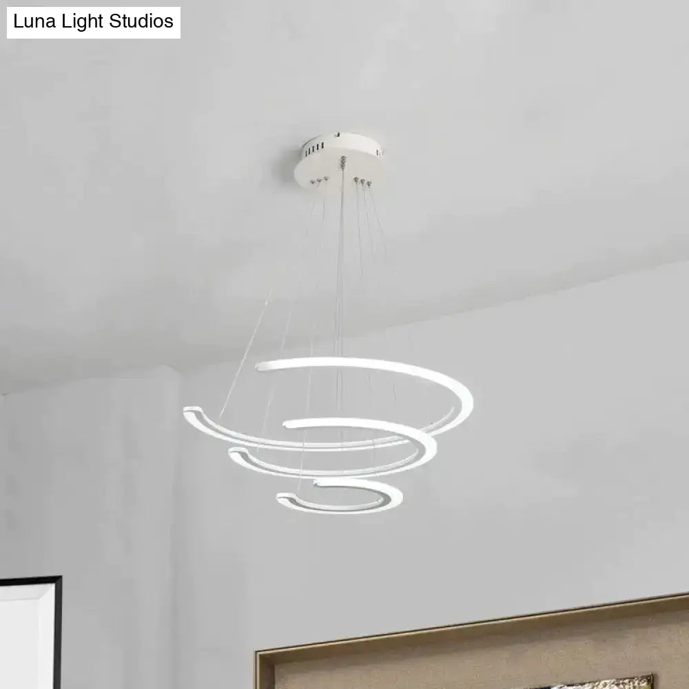 Modern white acrylic led decorbites c ring dining room chandelier with three spiraling rings in warm light