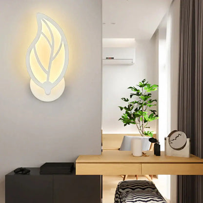 Modern white acrylic led wall sconce light with white leaf design and warm glow for bedroom corridor decorbites led wall