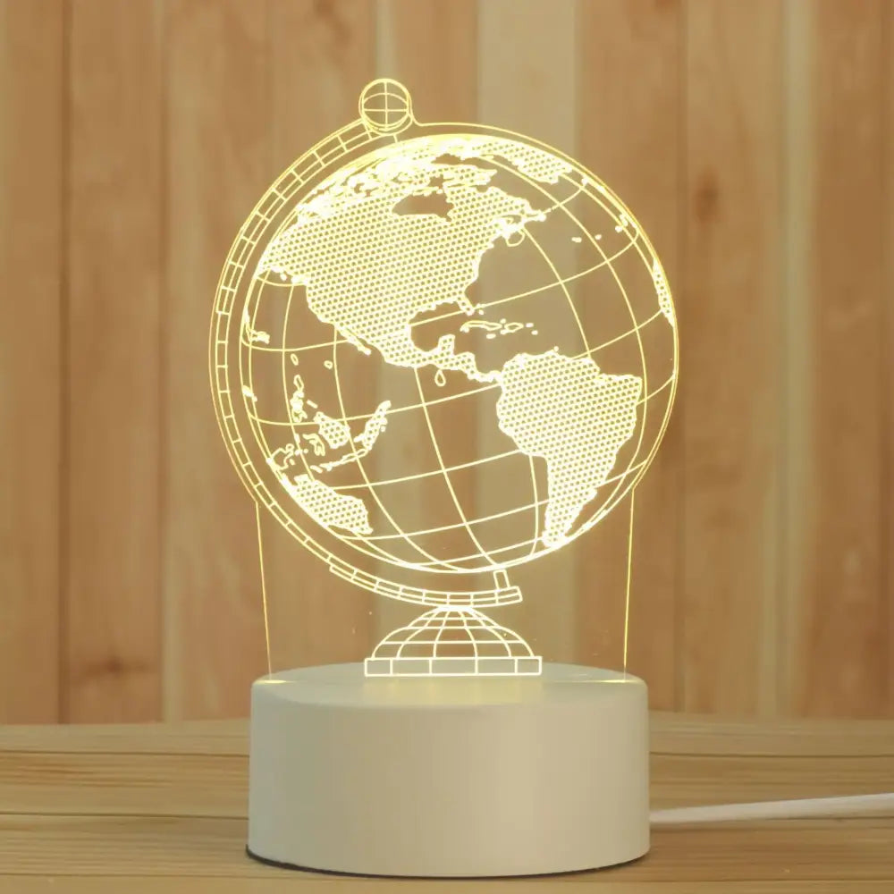 Modern white acrylic night lamp glowing with illuminated continents in warm yellow light decorbites 3d acrylic decorbites 3d acrylic night lamp