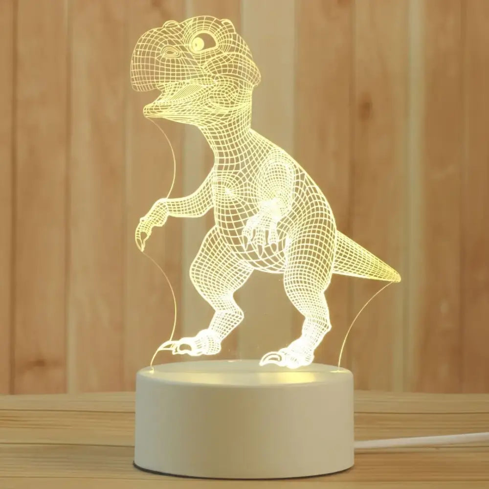 A glowing yellow t-rex wireframe acrylic night lamp on a white base for bedroom decorbites 3d acrylic decorbites 3d acrylic decorbites 3d acrylic