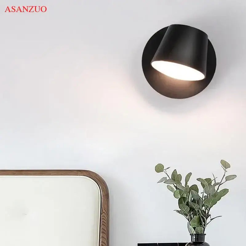 Black matte finished conical wall lamp with warm led light for modern adjustable bedroom and living room led wall lamps
