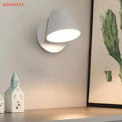 Modern white wall lamps with adjustable angled led shade for bedroom and living room lighting