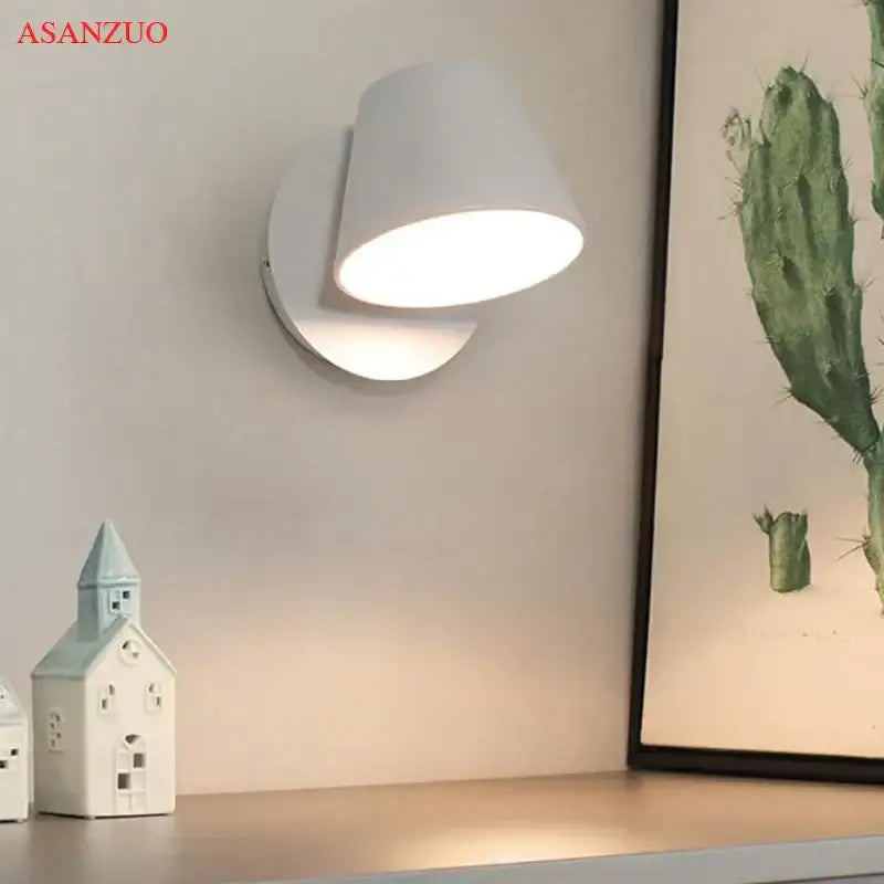 Modern white wall lamps with adjustable angled led shade for bedroom and living room lighting
