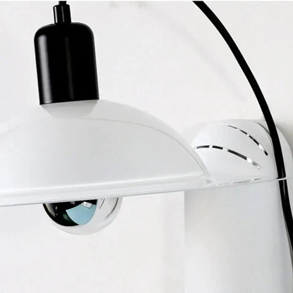 Modern white adjustable wall sconce with sleek curved pendant lamp and black electrical fixture for bedroom reading