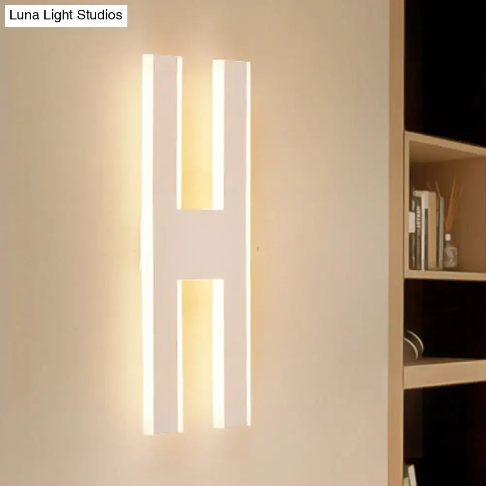 Modern white alphabet wall lamp shaped like letter h with warm led light strips for 110v-120v or 220v-240v use