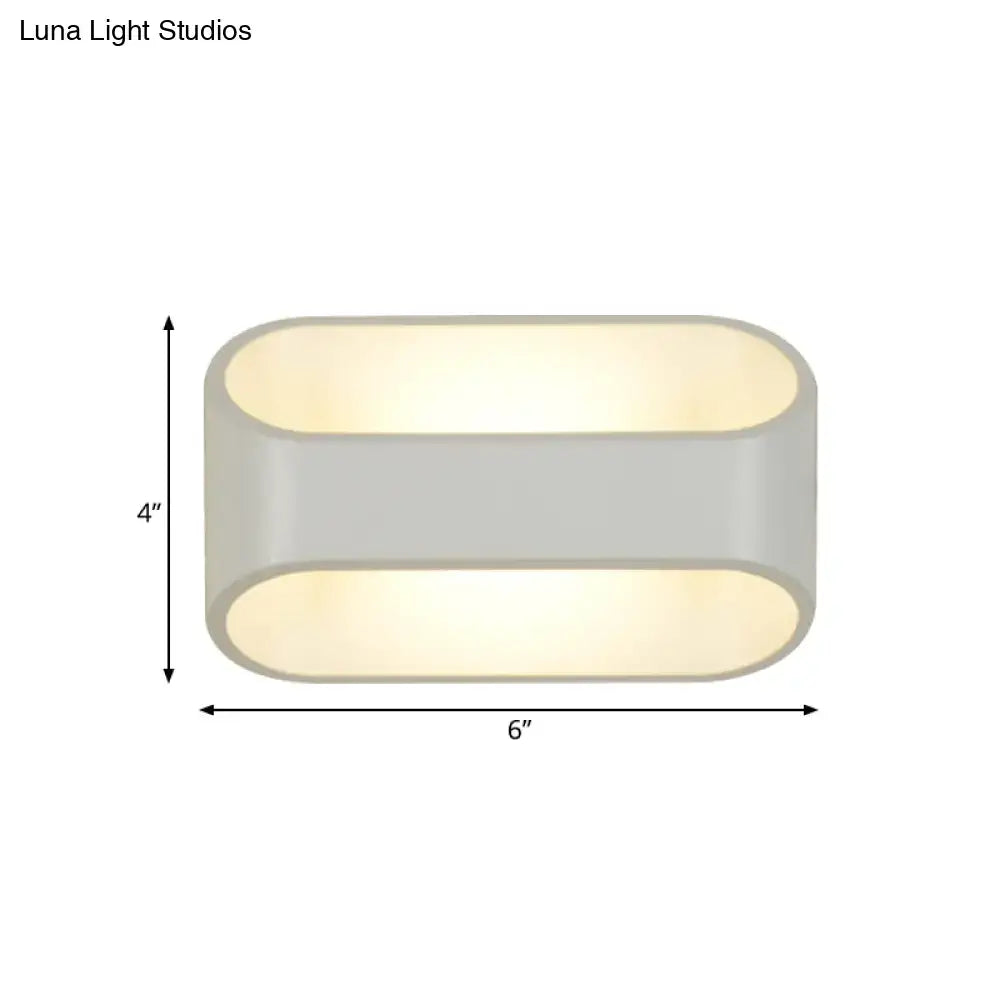 Modern white aluminum led wall sconce with sleek gray oval shape and dual warm-toned led light panels for bathroom use