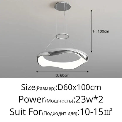 Modern white and black chrome pendant lamp with sleek curved chrome-finished led rings for dining room decorbites black chrome