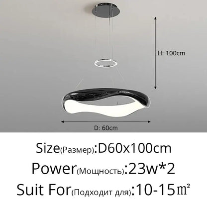 Modern white and black chrome pendant lamp with sleek curved design featuring a black chrome finish for dining room decorbites