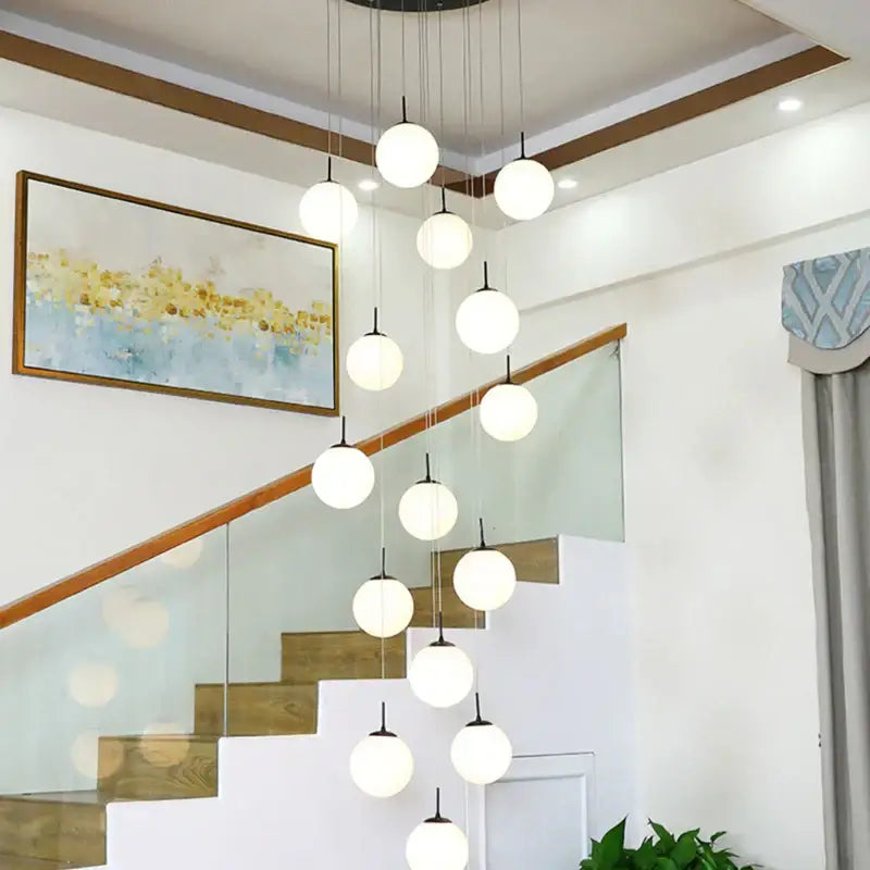 Modern white and black cream glass ball chandelier with glass ball pendant light for staircase decorbites cream glass design