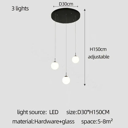 Modern black circular ceiling fixture with three adjustable white cream glass ball leds for staircase decorbites cream glass