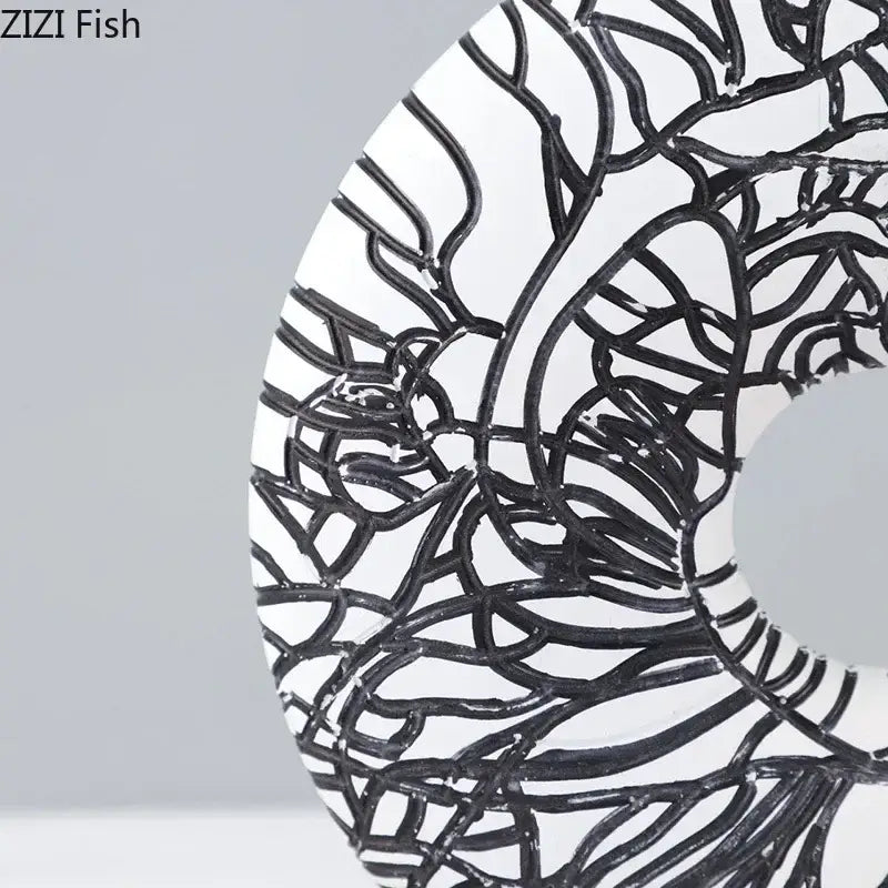 Black wireframe decorbites circle ornament with intricate organic line patterns for modern living room decor