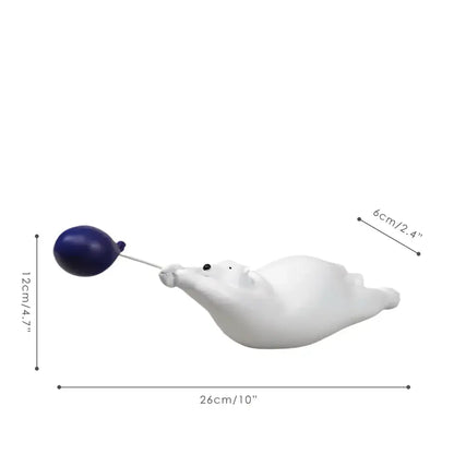 Modern white ceramic polar bear figurine with glossy navy blue balloon attached by string for living room decorbites flying bear balloon