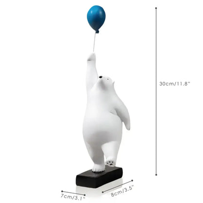 Modern white and blue flying bear balloon figurine on black base featuring bear balloon decorbites flying bear design