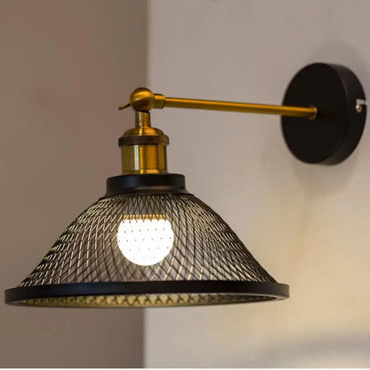 Modern white and brass iron net wall lamp with black mesh shade and brass accents for bedroom decorbites iron net wall use