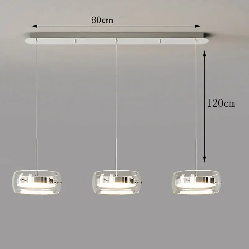Modern white and clear glass pendant light with three bowls and chrome accents for dining room remote dimming compatible